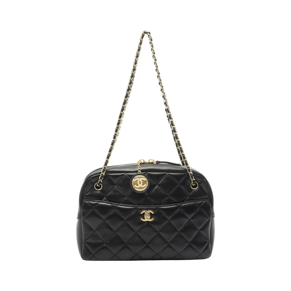 Chanel Matelasse Shoulder Bag Lambskin Sheepskin Black